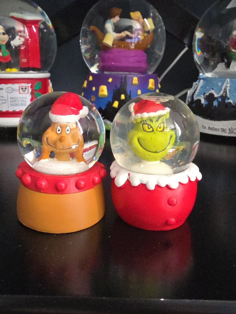 Holiday Grinch and Max Mini Snow Globe Toys - Red, Brown